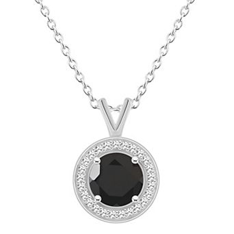 Celebration Gems Sterling Silver Round Gemstone & 1/8 Carat T.W. Diamond Halo Pendant Necklace