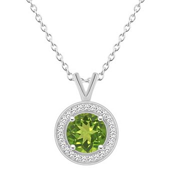 Celebration Gems Sterling Silver Round Gemstone & 1/8 Carat T.W. Diamond Halo Pendant Necklace