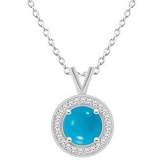 Celebration Gems Sterling Silver Round Gemstone & 1/8 Carat T.W. Diamond Halo Pendant Necklace