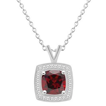 Celebration Gems Sterling Silver Cushion Gemstone & 1/8 Carat T.W. Diamond Halo Pendant Necklace