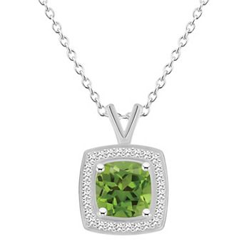 Celebration Gems Sterling Silver Cushion Gemstone & 1/8 Carat T.W. Diamond Halo Pendant Necklace