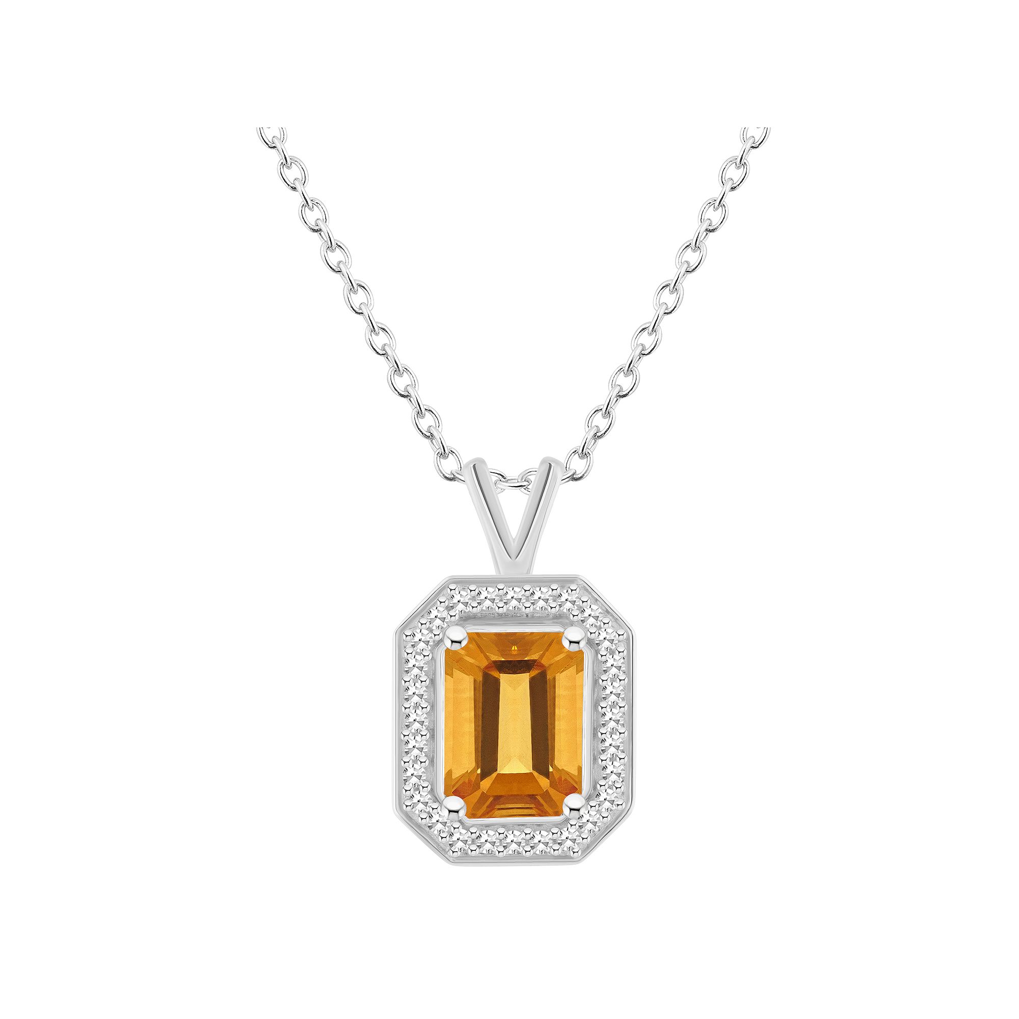 Celebration Gems Sterling Silver Emerald Cut Gemstone & 1/8 Carat T.W. Dia