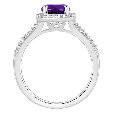 Celebration Gems Sterling Silver 7 mm Round Gemstone and 1/4 Carat T.W. Diamond Split Shank Ring