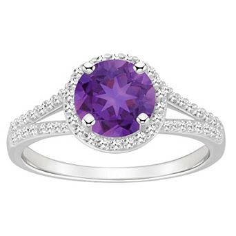 Celebration Gems Sterling Silver 7 mm Round Gemstone and 1/4 Carat T.W. Diamond Split Shank Ring