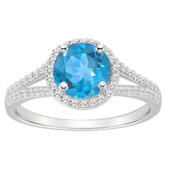 Celebration Gems Sterling Silver 7 mm Round Gemstone and 1/4 Carat T.W. Diamond Split Shank Ring