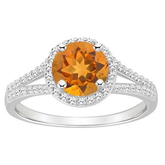 Celebration Gems Sterling Silver 7 mm Round Gemstone and 1/4 Carat T.W. Diamond Split Shank Ring