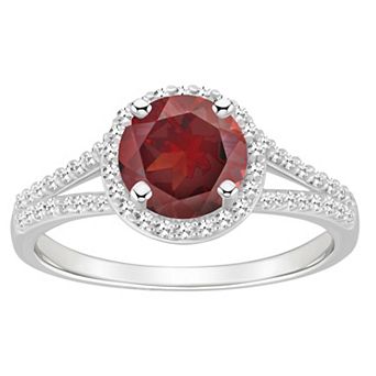 Celebration Gems Sterling Silver 7 mm Round Gemstone and 1/4 Carat T.W. Diamond Split Shank Ring