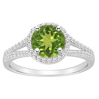 Celebration Gems Sterling Silver 7 mm Round Gemstone and 1/4 Carat T.W. Diamond Split Shank Ring
