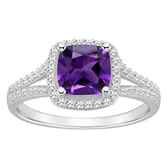 Celebration Gems Sterling Silver 7 mm Cushion Gemstone & 1/4 Carat T.W. Diamond Split Shank Ring