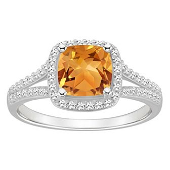 Celebration Gems Sterling Silver 7 mm Cushion Gemstone & 1/4 Carat T.W. Diamond Split Shank Ring