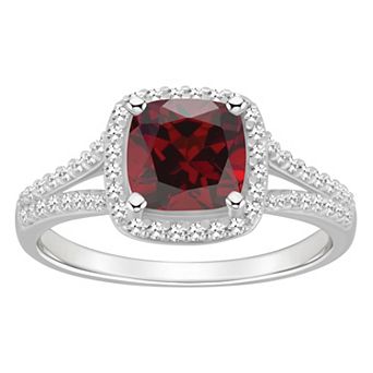 Celebration Gems Sterling Silver 7 mm Cushion Gemstone & 1/4 Carat T.W. Diamond Split Shank Ring