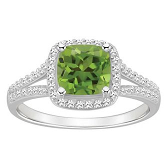 Celebration Gems Sterling Silver 7 mm Cushion Gemstone & 1/4 Carat T.W. Diamond Split Shank Ring