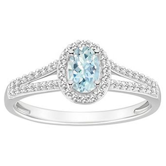 Celebration Gems Sterling Silver Oval Gemstone & 1/4 Carat T.W. Diamond Split Shank Ring