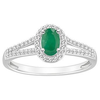 Celebration Gems Sterling Silver Oval Gemstone & 1/4 Carat T.W. Diamond Split Shank Ring