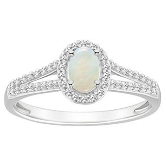 Celebration Gems Sterling Silver Oval Gemstone & 1/4 Carat T.W. Diamond Split Shank Ring