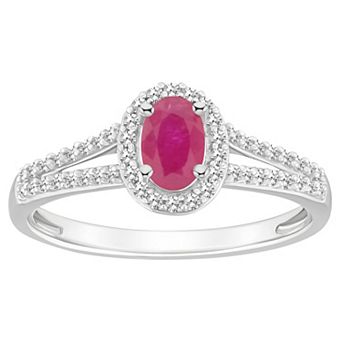 Celebration Gems Sterling Silver Oval Gemstone & 1/4 Carat T.W. Diamond Split Shank Ring
