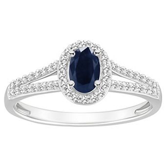 Celebration Gems Sterling Silver Oval Gemstone & 1/4 Carat T.W. Diamond Split Shank Ring