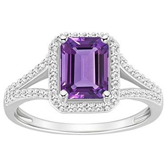 Celebration Gems Sterling Silver Emerald-Cut Gemstone & 1/4 Carat T.W. Diamond Split Shank Ring
