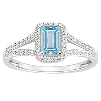 Celebration Gems Sterling Silver Emerald-Cut Gemstone & 1/4 Carat T.W. Diamond Split Shank Ring