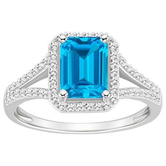 Celebration Gems Sterling Silver Emerald-Cut Gemstone & 1/4 Carat T.W. Diamond Split Shank Ring