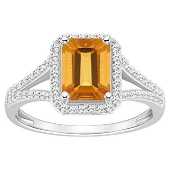 Celebration Gems Sterling Silver Emerald-Cut Gemstone & 1/4 Carat T.W. Diamond Split Shank Ring