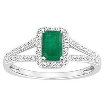 Celebration Gems Sterling Silver Emerald-Cut Gemstone & 1/4 Carat T.W. Diamond Split Shank Ring