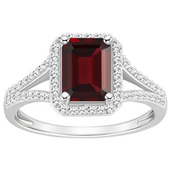 Celebration Gems Sterling Silver Emerald-Cut Gemstone & 1/4 Carat T.W. Diamond Split Shank Ring