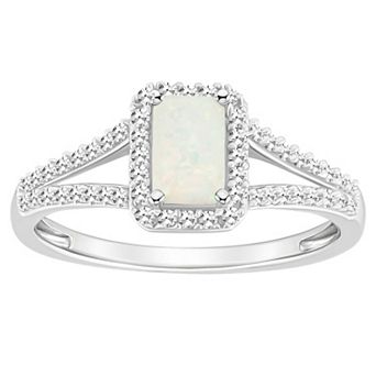 Celebration Gems Sterling Silver Emerald-Cut Gemstone & 1/4 Carat T.W. Diamond Split Shank Ring