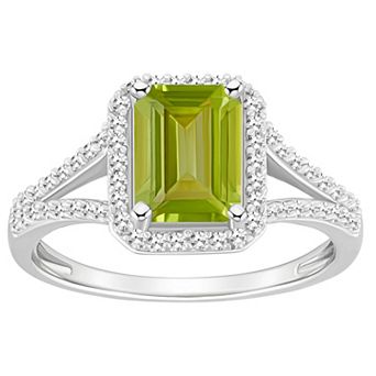 Celebration Gems Sterling Silver Emerald-Cut Gemstone & 1/4 Carat T.W. Diamond Split Shank Ring