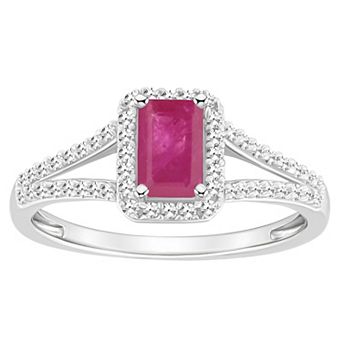 Celebration Gems Sterling Silver Emerald-Cut Gemstone & 1/4 Carat T.W. Diamond Split Shank Ring