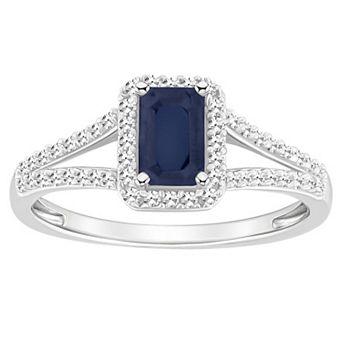 Celebration Gems Sterling Silver Emerald-Cut Gemstone & 1/4 Carat T.W. Diamond Split Shank Ring