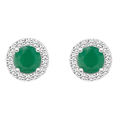 Celebration Gems Sterling Silver Gemstone & 1/5 Carat T.W. Diamond 4mm Halo Stud Earrings