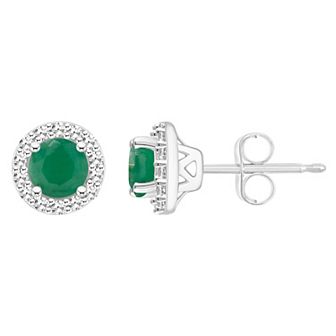 Celebration Gems Sterling Silver Gemstone & 1/5 Carat T.W. Diamond 4mm Halo Stud Earrings