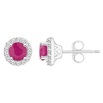 Celebration Gems Sterling Silver Gemstone & 1/5 Carat T.W. Diamond 4mm Halo Stud Earrings