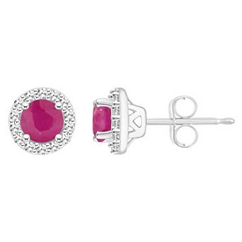 Celebration Gems Sterling Silver Gemstone & 1/5 Carat T.W. Diamond 4mm Halo Stud Earrings