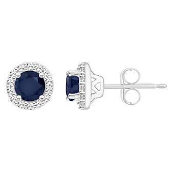 Celebration Gems Sterling Silver Gemstone & 1/5 Carat T.W. Diamond 4mm Halo Stud Earrings