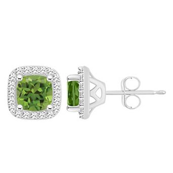 Celebration Gems Sterling Silver 5 mm Cushion Gemstone & 1/5 Carat T.W. Diamond Halo Stud Earrings