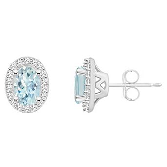 Celebration Gems Sterling Silver Gemstone Oval & 1/5 Carat T.W. Diamond Halo Stud Earrings