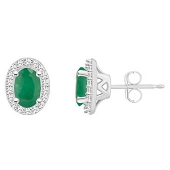 Celebration Gems Sterling Silver Gemstone Oval & 1/5 Carat T.W. Diamond Halo Stud Earrings