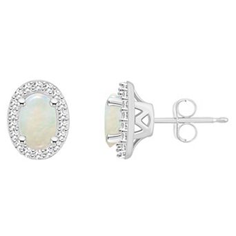 Celebration Gems Sterling Silver Gemstone Oval & 1/5 Carat T.W. Diamond Halo Stud Earrings