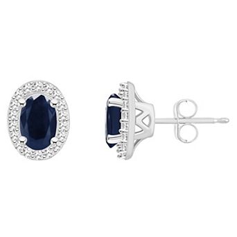 Celebration Gems Sterling Silver Gemstone Oval & 1/5 Carat T.W. Diamond Halo Stud Earrings