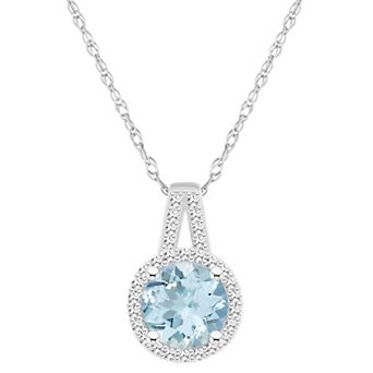 Celebration Gems Sterling Silver 7 mm Round Gemstone & 1/8 Carat T.W. Diamond Halo Pendant Necklace