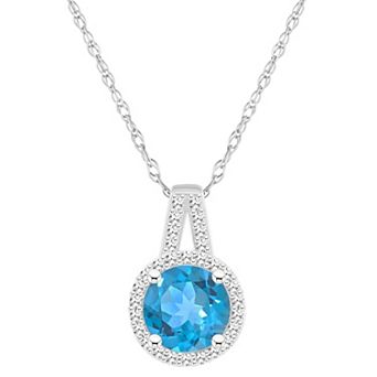 Celebration Gems Sterling Silver 7 mm Round Gemstone & 1/8 Carat T.W. Diamond Halo Pendant Necklace