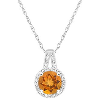 Celebration Gems Sterling Silver 7 mm Round Gemstone & 1/8 Carat T.W. Diamond Halo Pendant Necklace