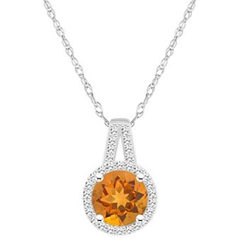 Celebration Gems Sterling Silver 7 mm Round Gemstone & 1/8 Carat T.W. Diamond Halo Pendant Necklace
