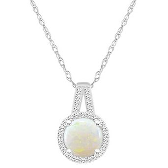 Celebration Gems Sterling Silver 7 mm Round Gemstone & 1/8 Carat T.W. Diamond Halo Pendant Necklace