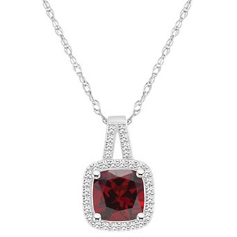 Celebration Gems Sterling Silver 7 mm Cushion Gemstone & 1/6 Carat T.W. Diamond Halo Pendant Necklace