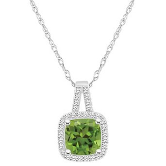 Celebration Gems Sterling Silver 7 mm Cushion Gemstone & 1/6 Carat T.W. Diamond Halo Pendant Necklace