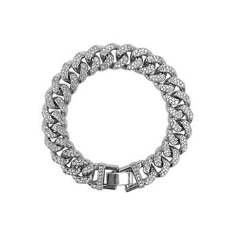 Adornia Silver Tone Cubic Zirconia Flat Curb Chain Bracelet