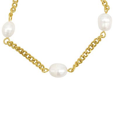Adornia 14k Gold Plated Freshwater Cultured Pearl Curb Chain Bracelet